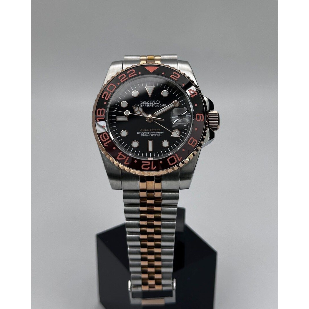 Custom Seiko Mod • Rose Gold Steel Automatic GMT Master 2 • 40mm